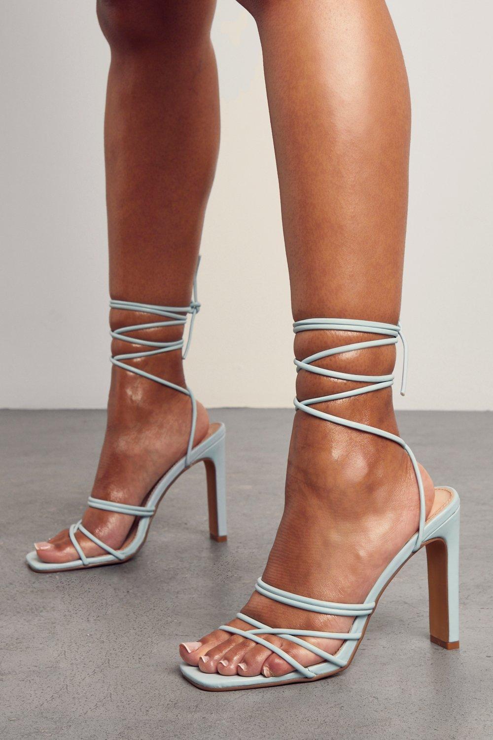 Silver strappy lace up on sale heels